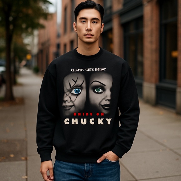 chucky Other - Chucky Gets Lucky Bride Of Chucky Movie Mens Crewneck Black Sweatshirt XL